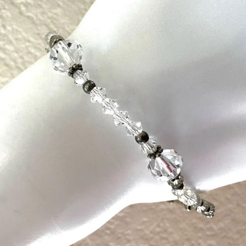 Sterling silver clear crystal beaded bracelet